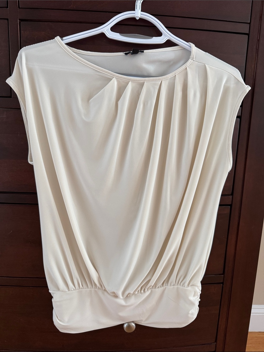 Sleeveless Cream Draped Women's Top